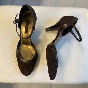 Antonio Melani brown suede pumps with strap, size 7M